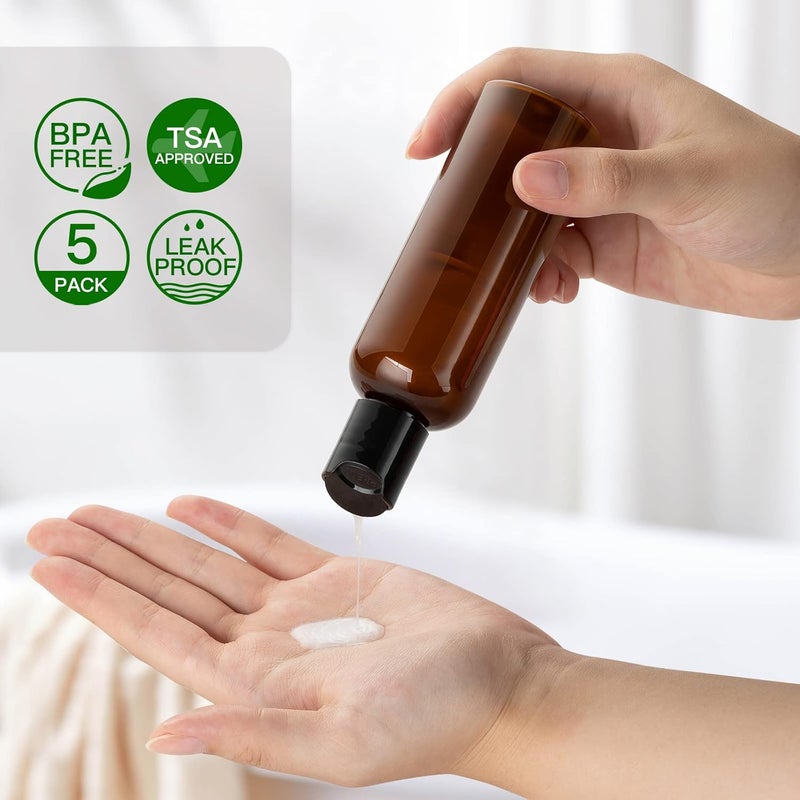 owlyee Travel Bottles for Toiletries 3.4 oz - Travel Size Containers for Shampoo Plastic - Small Empty Lotion Squeeze Bottle for Liquid TSA Approved - Leak Proof Mini Conditioner Refillable Amber 100ml - Image 2
